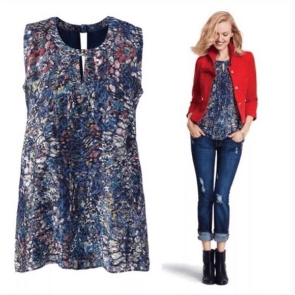 CAbi # 3093 Stained Glass Keyhole Sleeveless Blouse Size Small - Picture 8 of 8